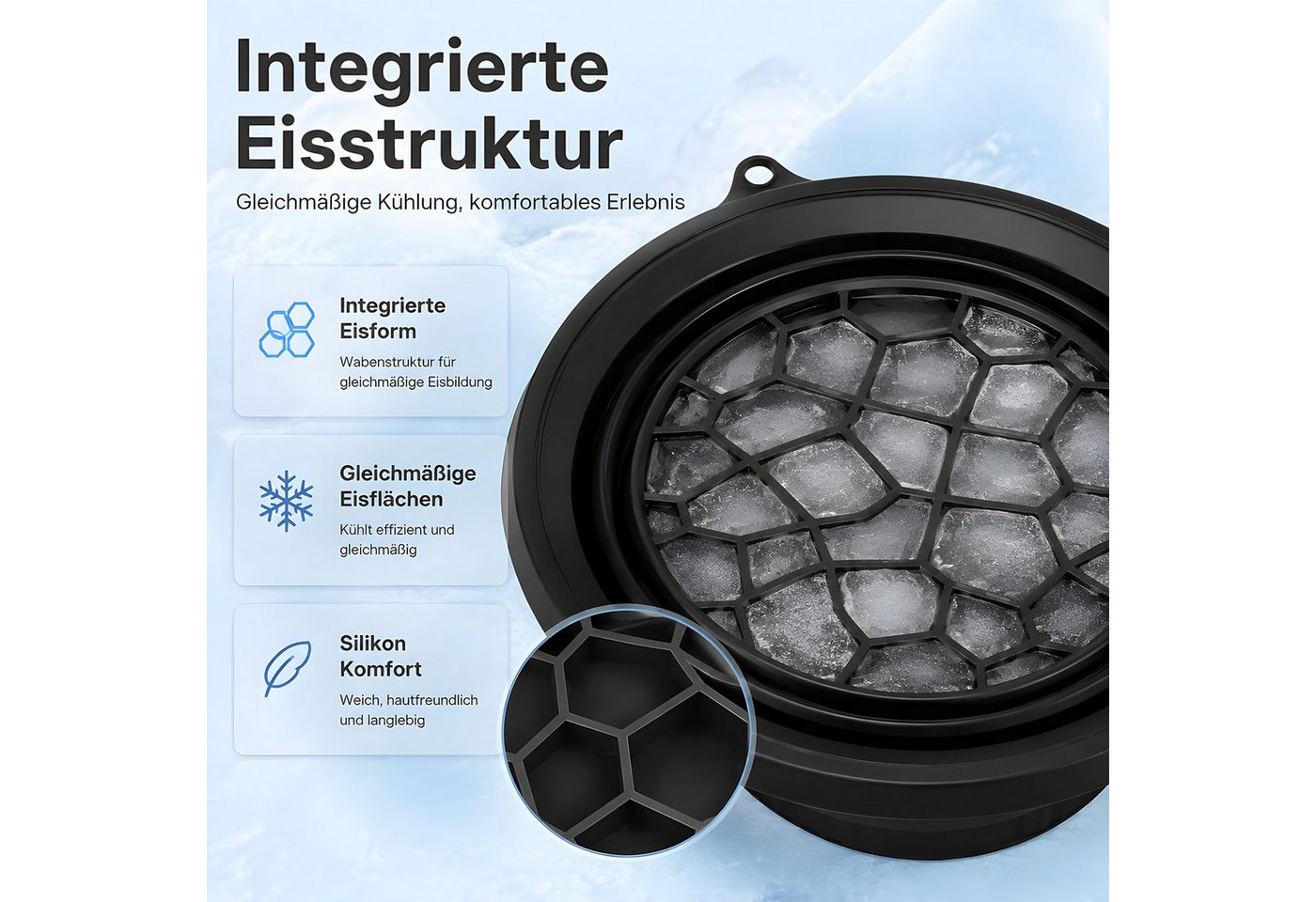AIMAX Waschschüssel Silikon Waschschüssel Faltbar mit Eingebauter Eiswürfelschale, Rund (Eiseimer, Eiskübel, Eisbehälter für Eiswürfel Geschenke für Frauen, 1-St., Waschwanne Gesichtssauna, Ice Bath Falteimer zur Beruhigung der Haut), Platzsparend Tragbare Gesichts-Eisbadeschale für Küche, Camping Reisen Bild 3