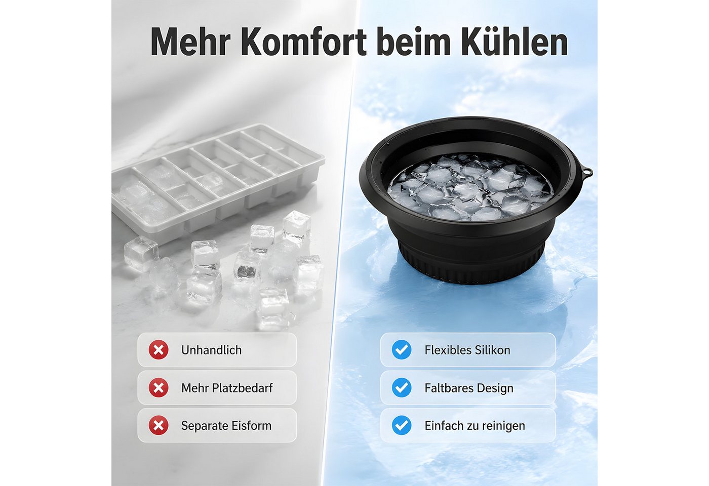AIMAX Waschschüssel Silikon Waschschüssel Faltbar mit Eingebauter Eiswürfelschale, Rund (Eiseimer, Eiskübel, Eisbehälter für Eiswürfel Geschenke für Frauen, 1-St., Waschwanne Gesichtssauna, Ice Bath Falteimer zur Beruhigung der Haut), Platzsparend Tragbare Gesichts-Eisbadeschale für Küche, Camping Reisen Bild 5