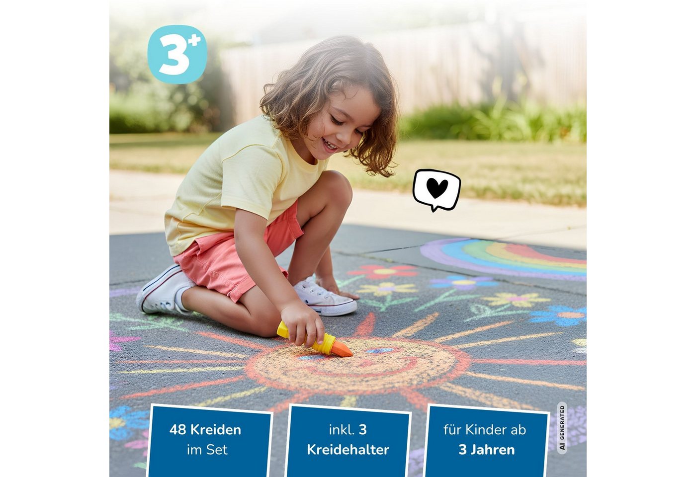 alldoro Malkreide Großes Straßenmalkreide-Set, 48 Kreiden in Neon, Batik & Vollfarben, Straßenkreide für Kinder ab 3 Jahren, inkl. 3 Kreidehalter Bild 4