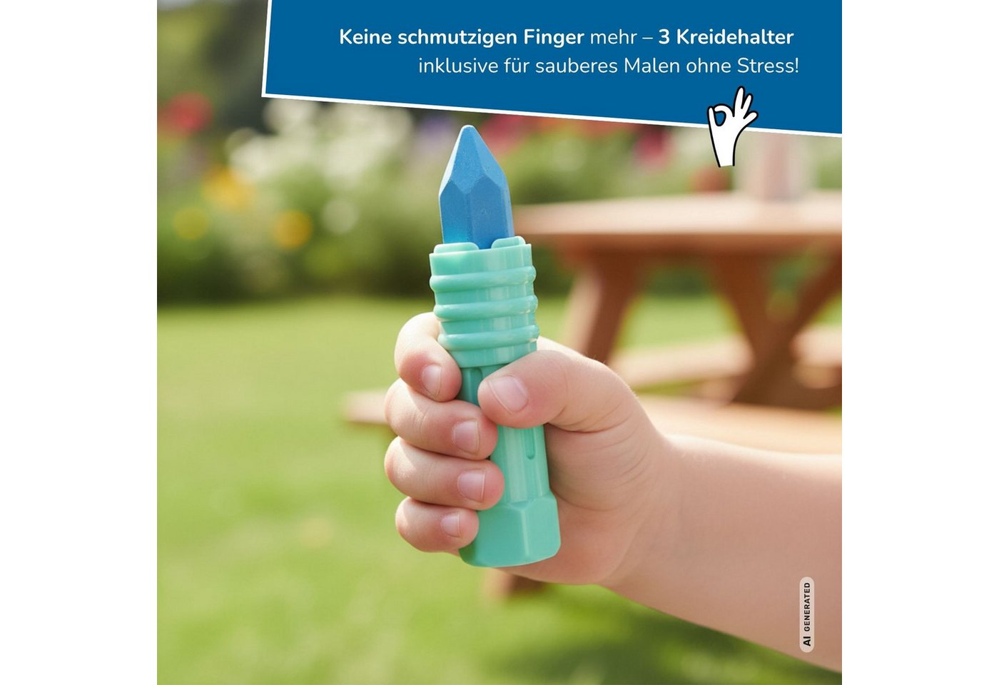 alldoro Malkreide Großes Straßenmalkreide-Set, 48 Kreiden in Neon, Batik & Vollfarben, Straßenkreide für Kinder ab 3 Jahren, inkl. 3 Kreidehalter Bild 5