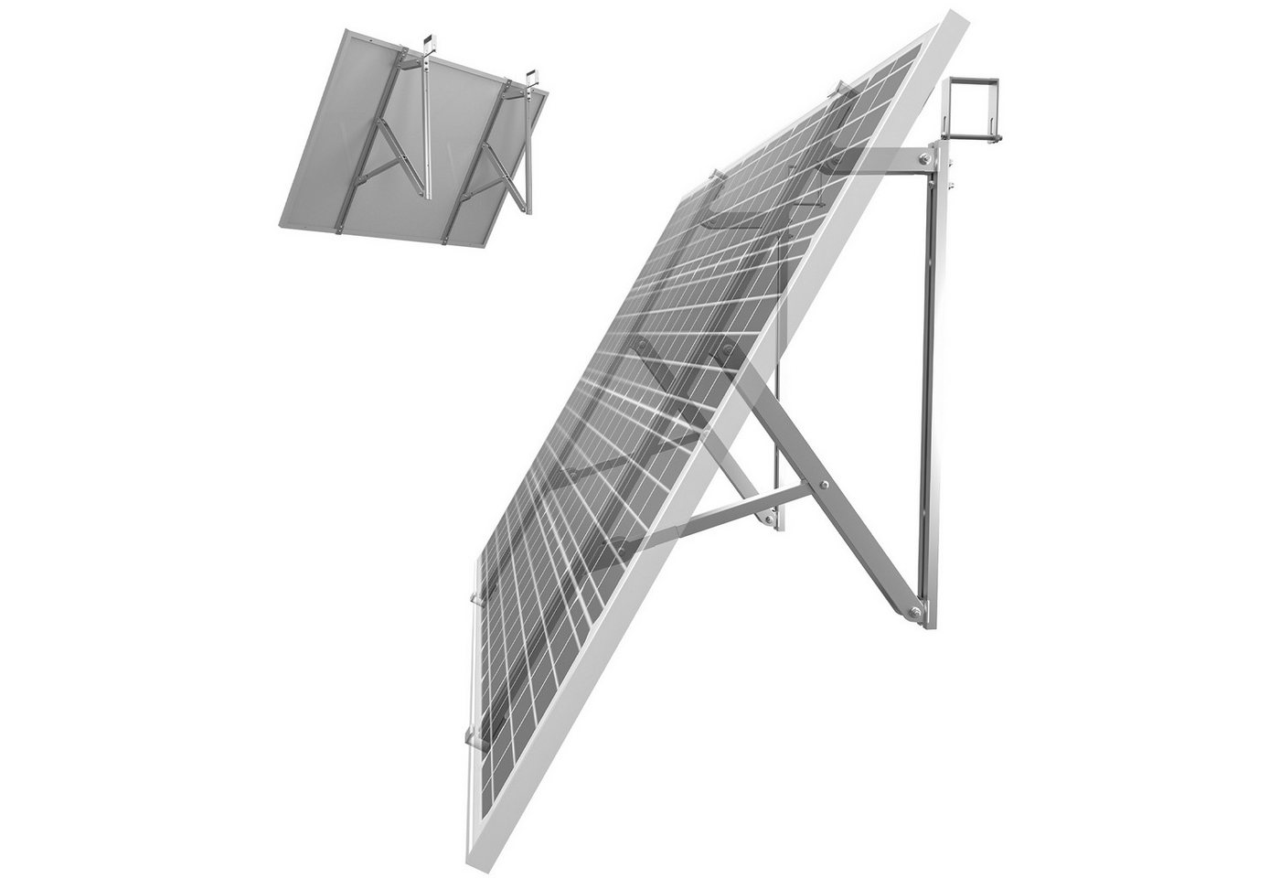 Rhein Beleuchtung Balkonkraftwerk Balkonkraftwerk Halterung, Solarmodul Halterung für Balkon, (Set, 2-St., PV Halterung Flachdach für 2×400–550 W, 30–35 mm), 10–40° verstellbar, Aluminium 6005-T5, Klemmen & Schienen Bild 5