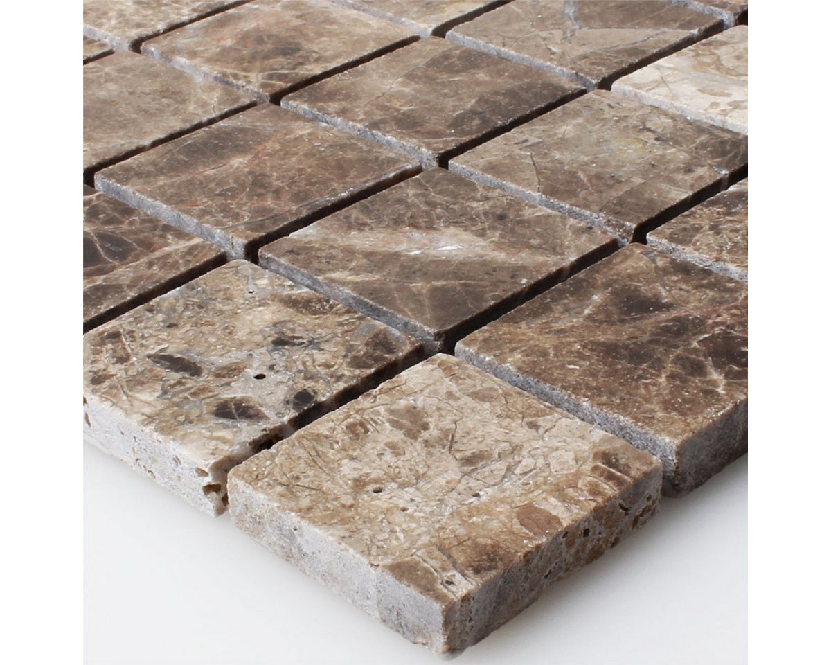 Mosafil Mosaikfliesen Marmor Naturstein Mosaikfliesen Rivoli Emprador Braun, Naturstein-Marmor 30.500x30.500, braun-emprador, Verlegefertig auf ein Netz geklebt - Frostsicher - Wasserfest
