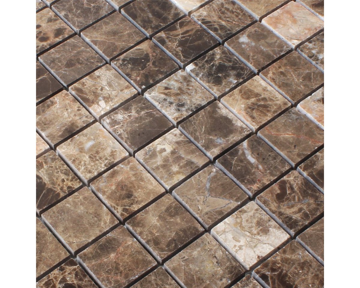 Mosafil Mosaikfliesen Marmor Naturstein Mosaikfliesen Rivoli Emprador Braun, Naturstein-Marmor 30.500x30.500, braun-emprador, Verlegefertig auf ein Netz geklebt - Frostsicher - Wasserfest Bild 2