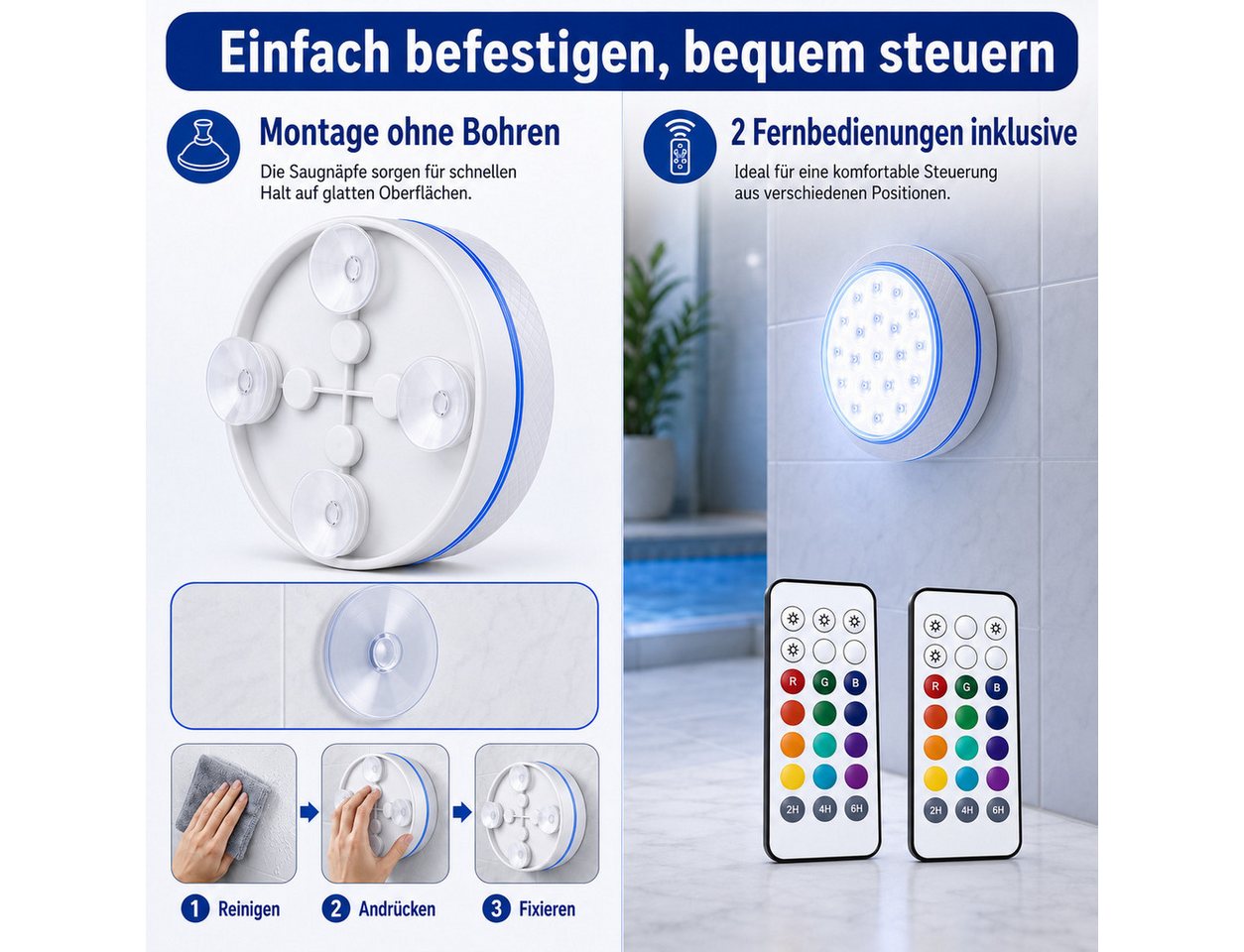 Lisabonde Pool-Lampe LED Poollicht Unterwasserlicht IP68 Wasserdicht Magnetisch RGB, RGB-LED, LED, Mehrfarbig, IP68 wasserdicht, 16 Farbwechsel-Optionen Bild 2