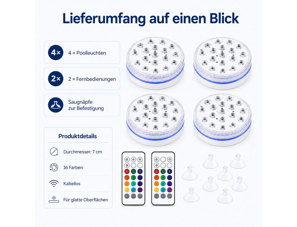 Lisabonde Pool-Lampe LED Poollicht Unterwasserlicht IP68 Wasserdicht Magnetisch RGB, RGB-LED, LED, Mehrfarbig, IP68 wasserdicht, 16 Farbwechsel-Optionen Bild 3