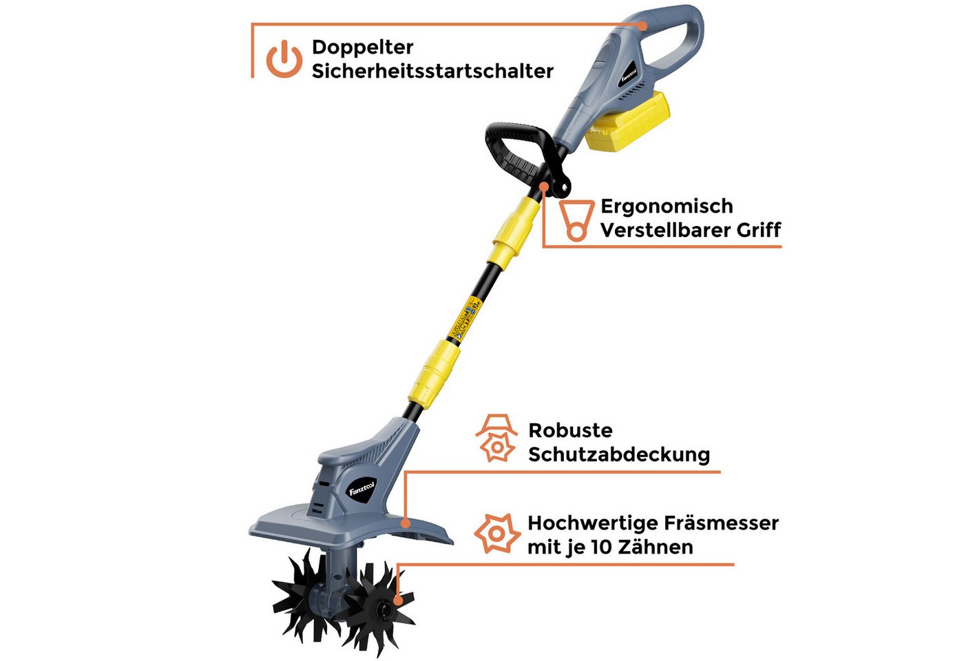 Fanztool Akku-Motorhacke 20V/4.0Ah Akku,23cm Arbeitsbreite,16 cm Arbeitstiefe, Akku Gartenfräs Bild 4