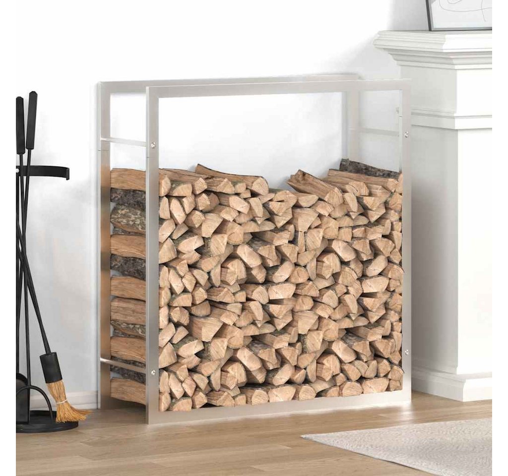 furnicato Kaminholzregal Edelstahl 80 x 28 x 86 cm Silbern, (1-St), Korrosionsbeständiger Holzständer mit Wandhalterung für das Wohnzimmer Bild 2