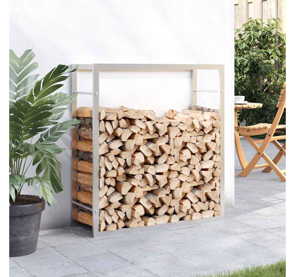 furnicato Kaminholzregal Edelstahl 80 x 28 x 86 cm Silbern, (1-St), Korrosionsbeständiger Holzständer mit Wandhalterung für das Wohnzimmer Bild 5