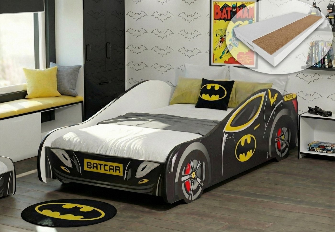 Kids Collective Autobett 70x140 und 80x160 cm Kinderbett Jugendbett mit Rausfallschutz, Kinderbett 70x140 cm mit Matratze & Lattenrost - für Kinder ab 2 J. Bild 5