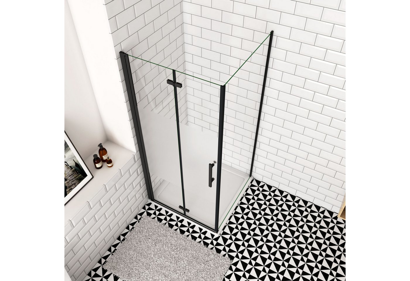 duschspa Eckdusche Duschkabine Seitenwand Tür, 6mm Nano-Glas schwarz, inkl. Stützstange, BxT: 70x80 cm, klare Optik