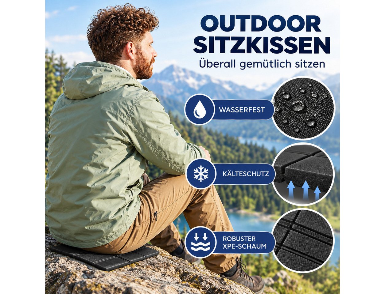 Forrlite Sitzkissen Stuhlkissen Outdoor faltbar 1er Set,Thermo, wasserdicht Sitzunterlage, ultraleicht & kompakt, für Camping, Wandern & Stadion Bild 3