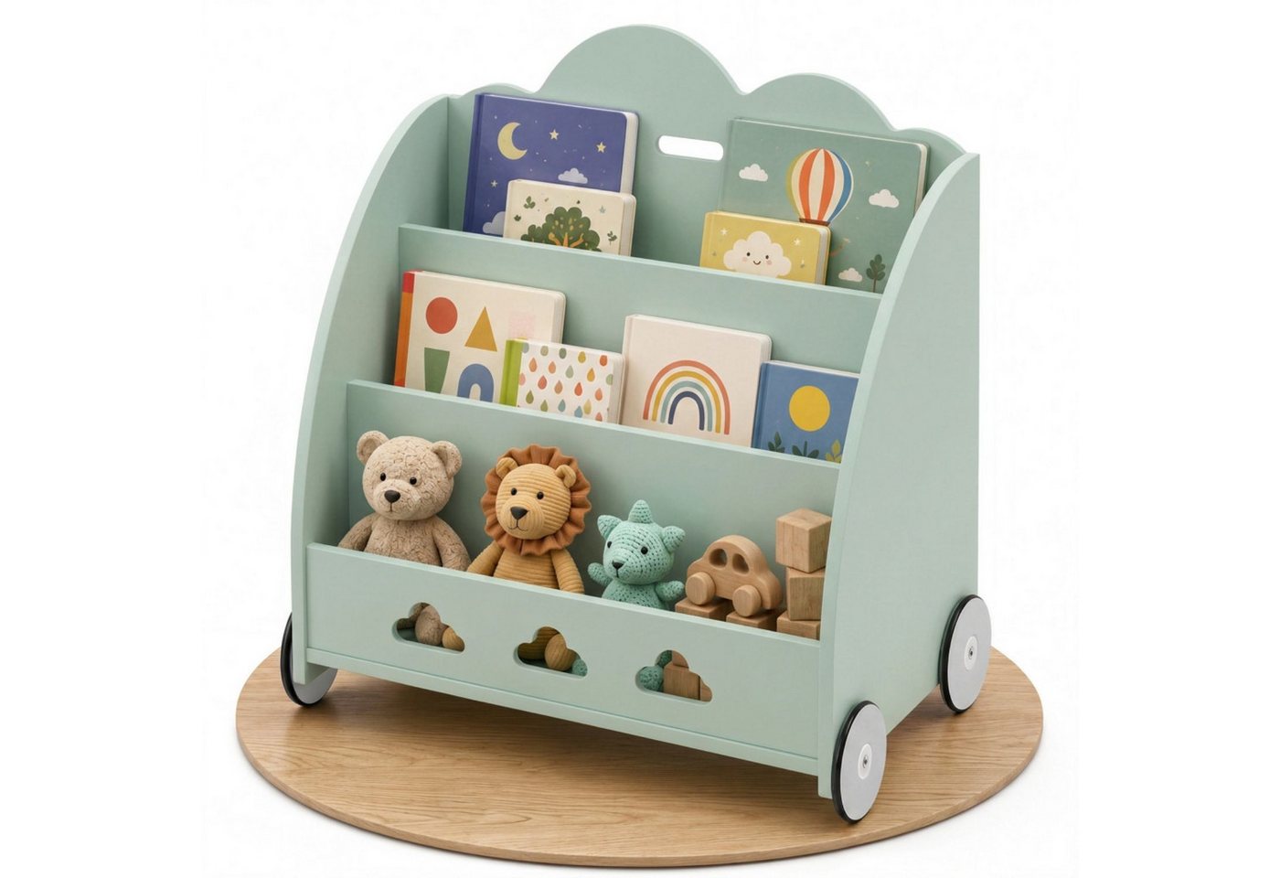 Coemo Standregal BOOKIE, Aufbewahrungsrollwagen Holz, Bücherregal & Spielzeugkiste in Mintgrün Bild 4