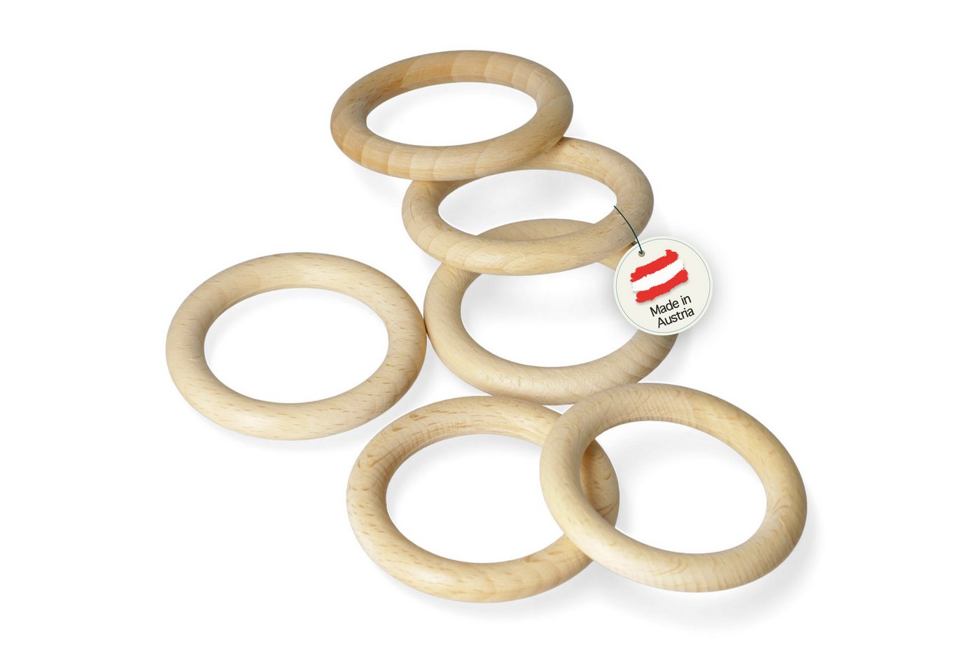 Candini Bastelperlen Holzringe aus Buchenholz zum basteln & Makramee, 10 Stück, Ø 70mm, 10mm Ringstärke