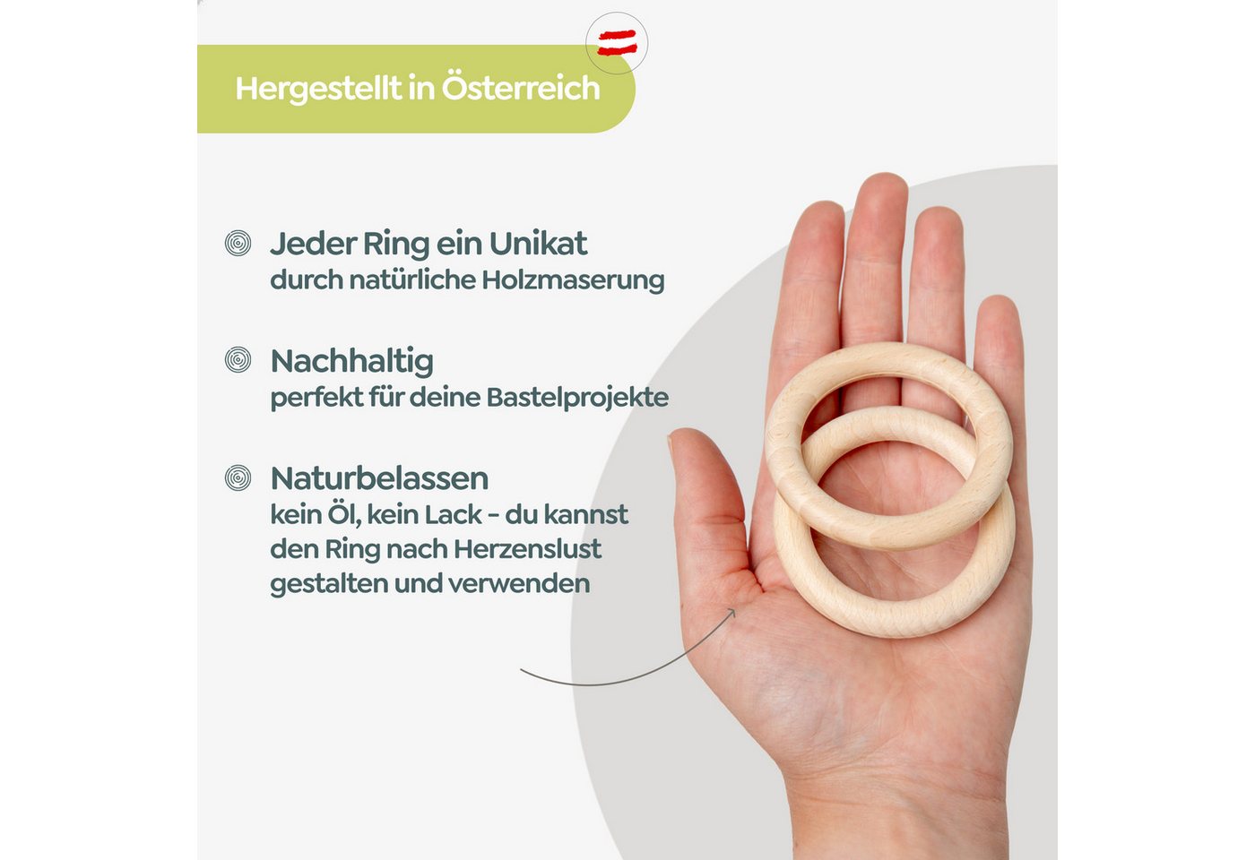 Candini Bastelperlen Holzringe aus Buchenholz zum basteln & Makramee, 10 Stück, Ø 70mm, 10mm Ringstärke Bild 2