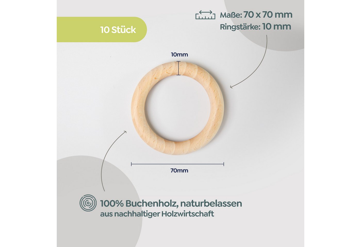 Candini Bastelperlen Holzringe aus Buchenholz zum basteln & Makramee, 10 Stück, Ø 70mm, 10mm Ringstärke Bild 3