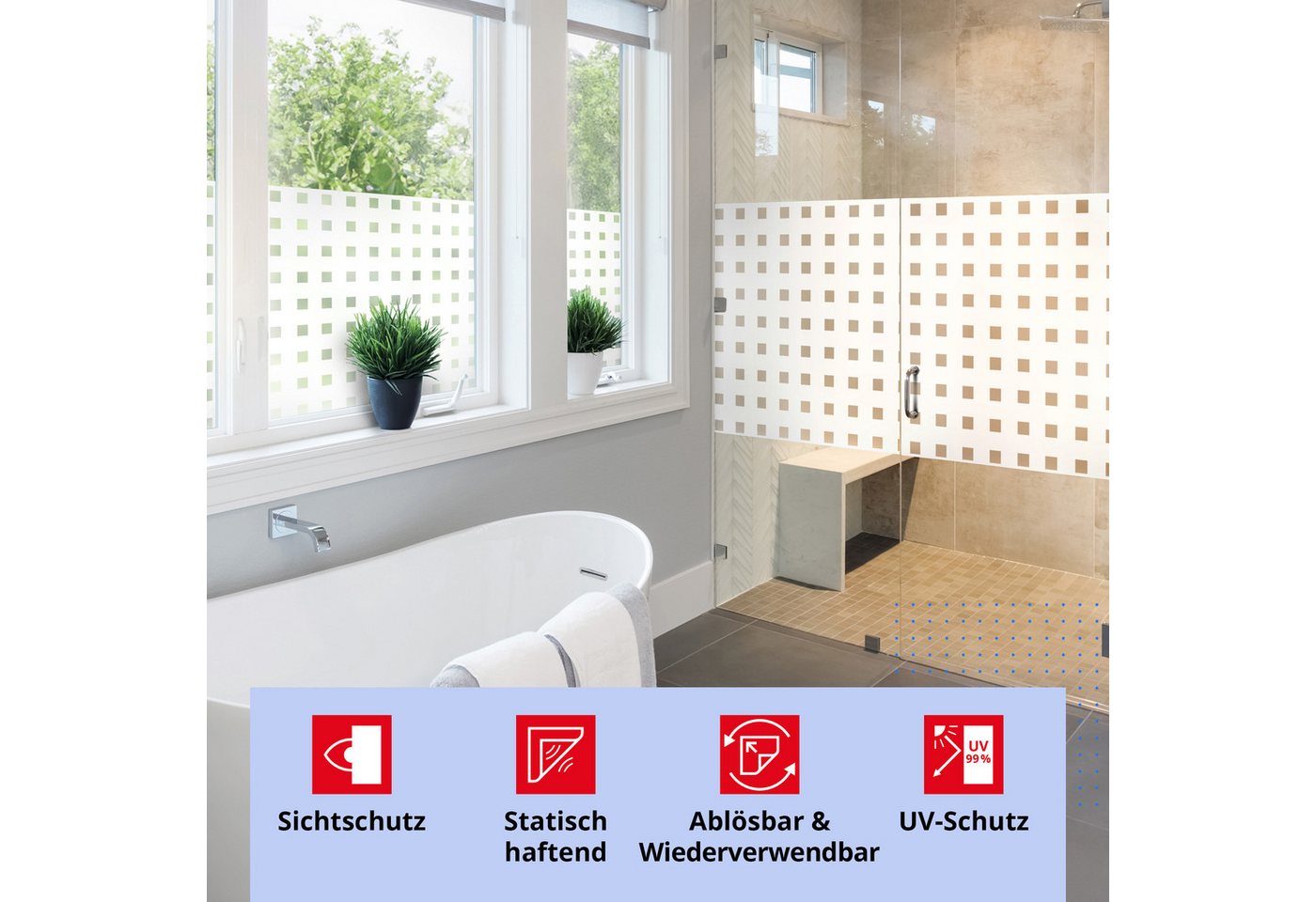d-c-fix Fensterfolie Caree Sichtschutzfolie selbsthaftend Deko Folie für Fenster innen, Glatt, Statisch haftend - Rückstandslos entfernbar & wiederverwendbar