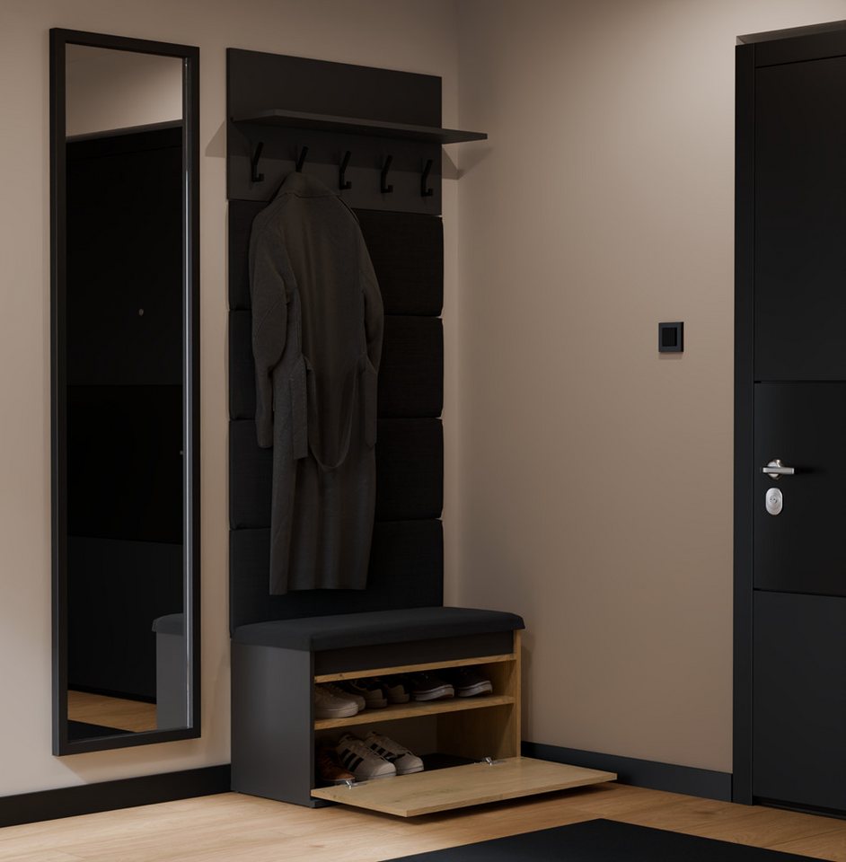 ibonto Garderobenschrank Garderoben-Set Flurgarderobe mit Schuhschrank, gepolsterter Sitzbank Bild 2