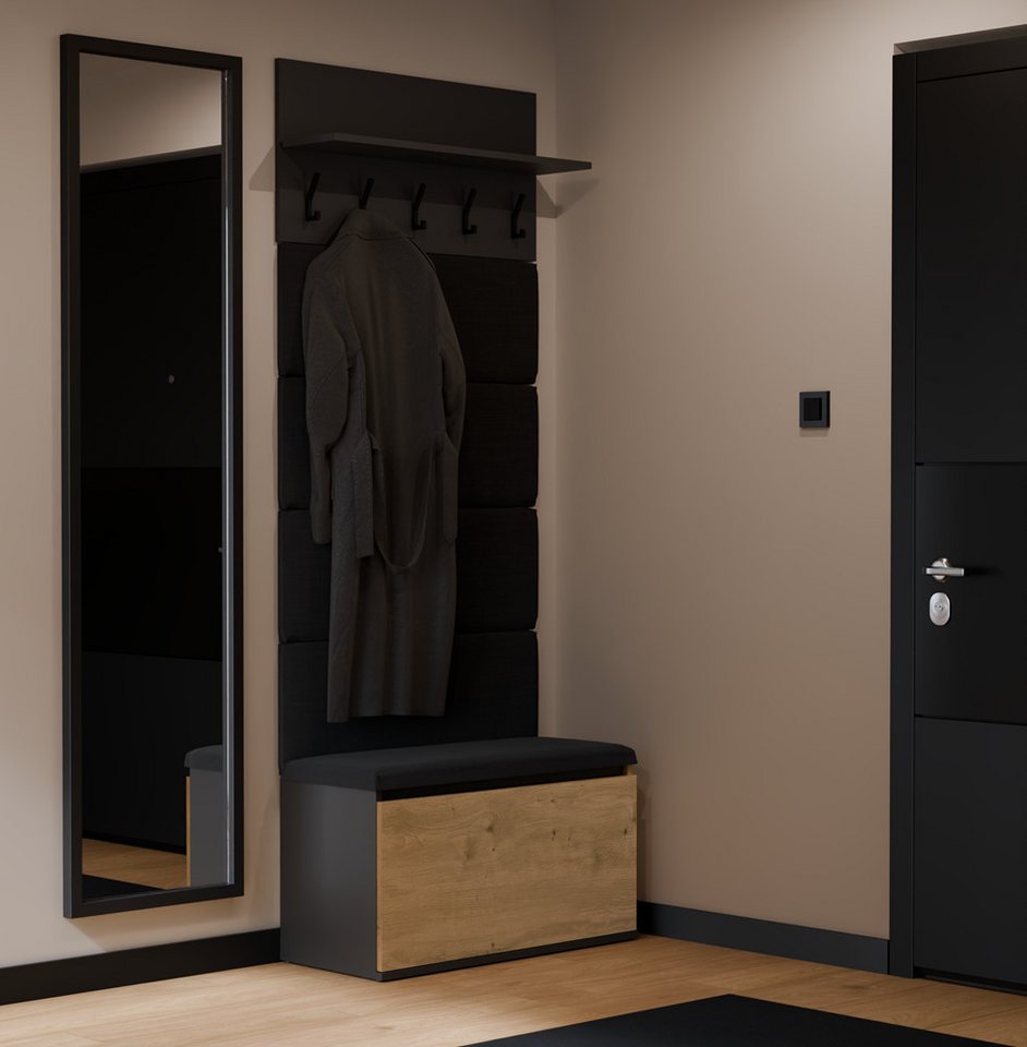 ibonto Garderobenschrank Garderoben-Set Flurgarderobe mit Schuhschrank, gepolsterter Sitzbank Bild 3