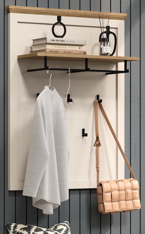 Furn.Design Garderobenpaneel Cozy (Wandgarderobe in Kaschmir mit Eiche, 8 Haken, 76 x 100 cm), stabile Metall-Kleiderstange Bild 3