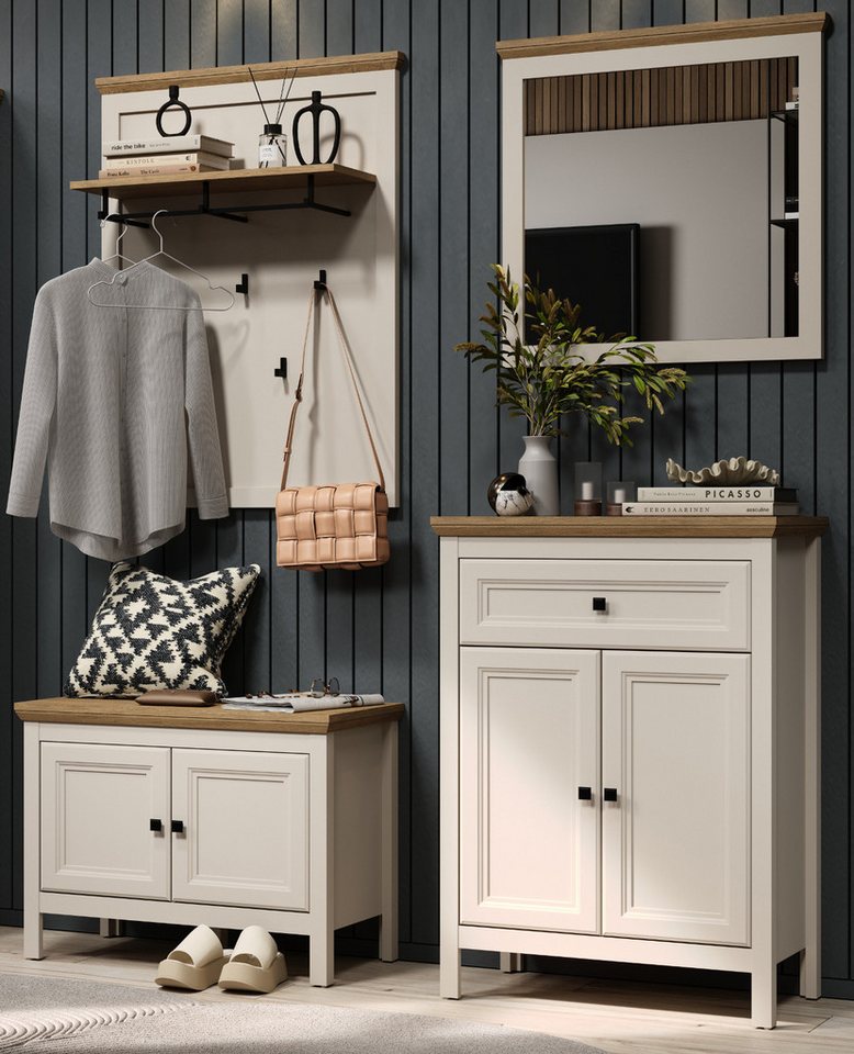 Furn.Design Garderobenpaneel Cozy (Wandgarderobe in Kaschmir mit Eiche, 8 Haken, 76 x 100 cm), stabile Metall-Kleiderstange Bild 4