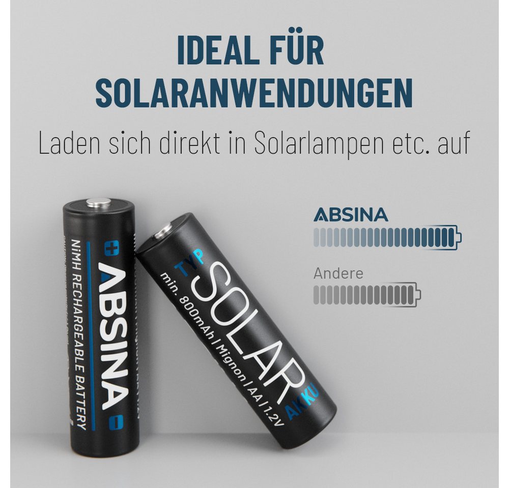 ABSINA 16x Solar Akku AA wiederaufladbar 800mAh 1.2V NiMH - Mignon AA Solar Akku Bild 2
