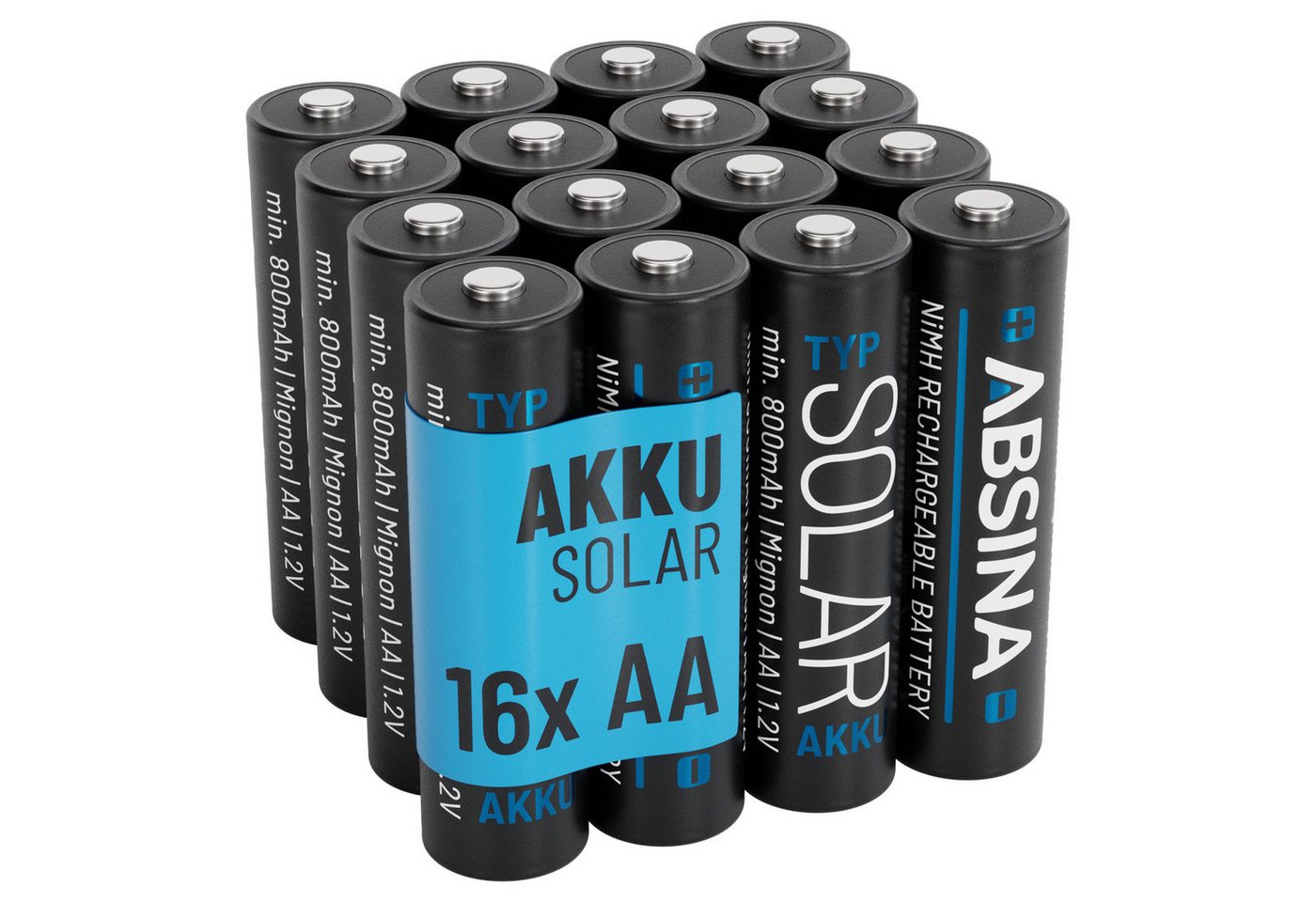 ABSINA 16x Solar Akku AA wiederaufladbar 800mAh 1.2V NiMH - Mignon AA Solar Akku Bild 3