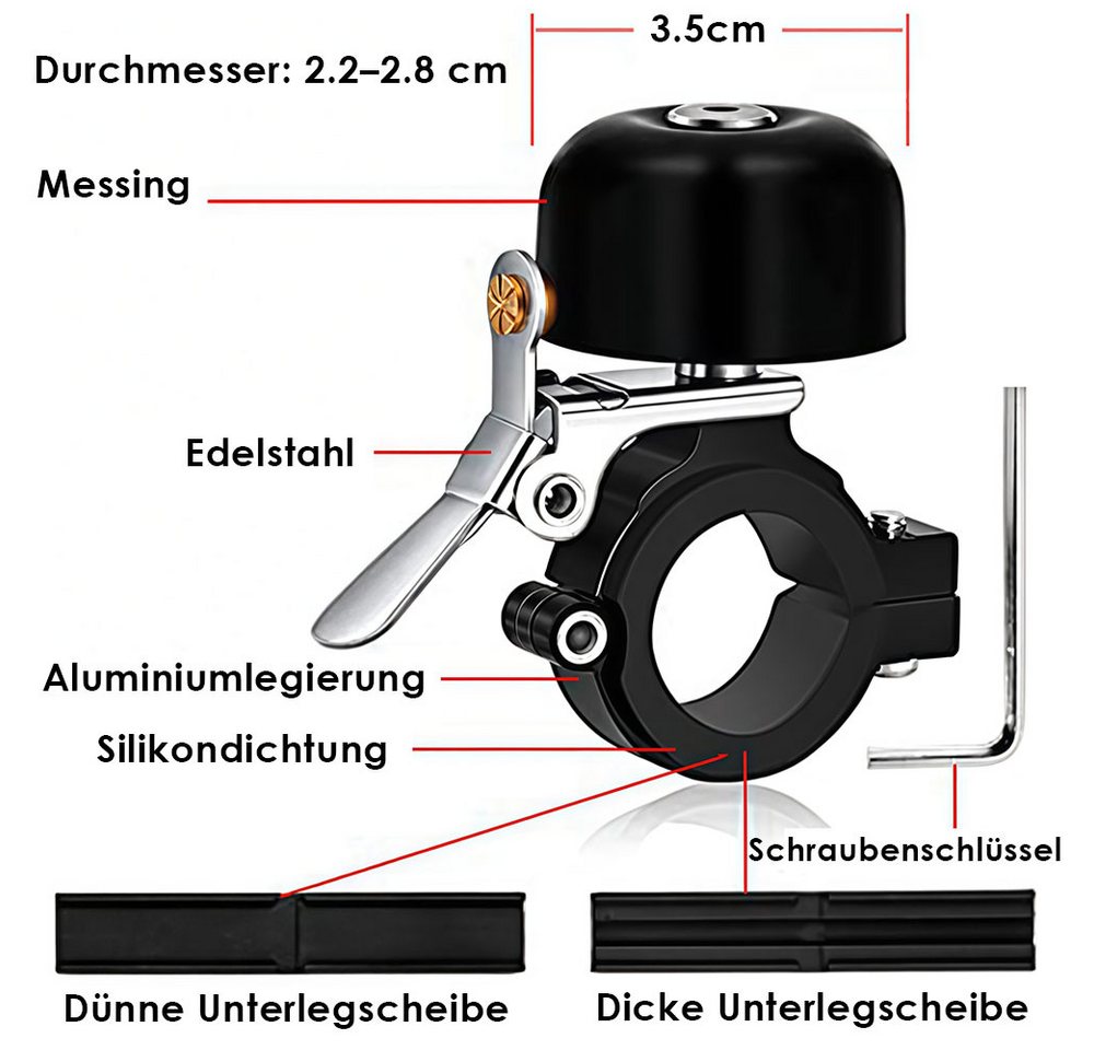 AFKSMILE Fahrradklingel Klingel Fahrrad,fahrradklingel mountainbike,75 dB fahrradklingel laut, Klassische Fahrradklingel aus Messing,für Lenker von 22.2 bis 28 mm Bild 5