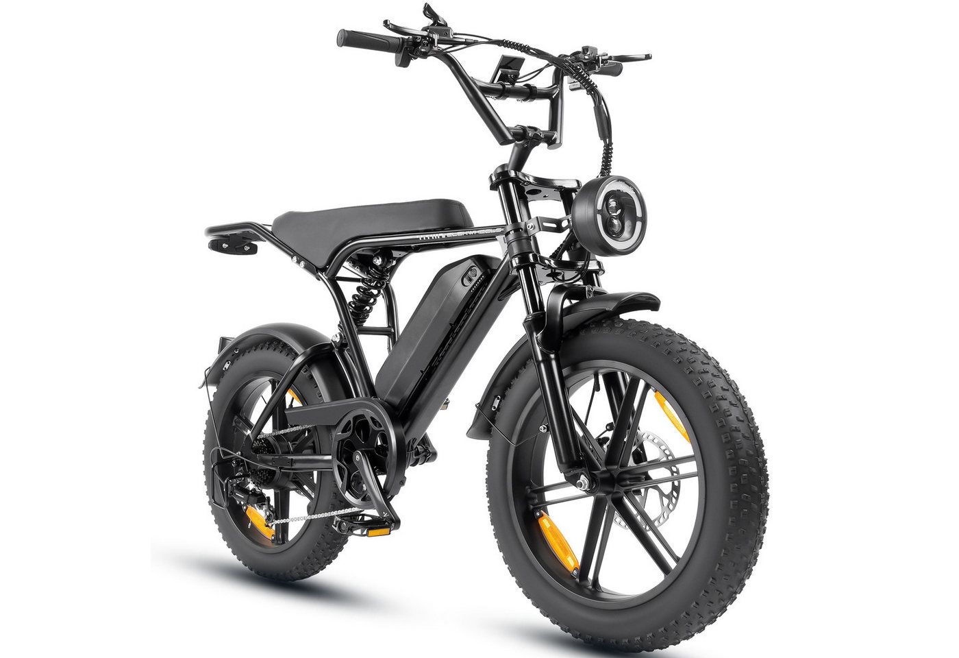 ELEKWHEELS E-Bike Mountainbike 20" Fatbike, 48V 15Ah Akku bis 108km, 250W Motor 80Nm, 7 Gang Shimano, Kettenschaltung, Heckmotor, 720 Wh, Vollfederung Bild 5