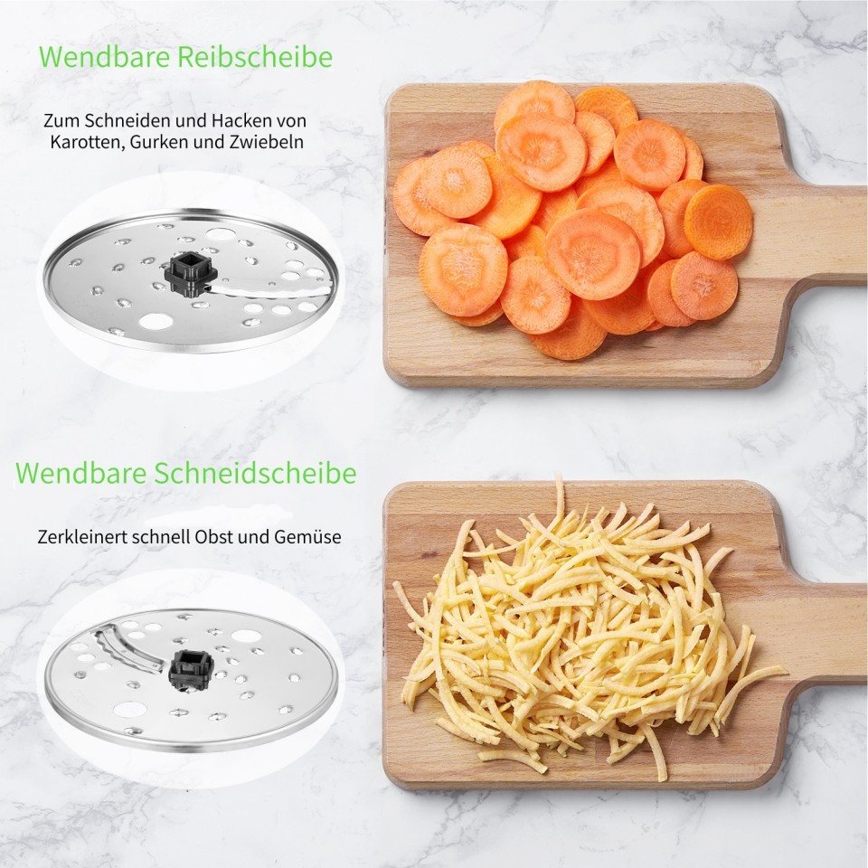 FOHERE Küchenmaschine 2-in-1 Küchenmaschine, 8 Tassen, Zerkleinerer und Fleischwolf, 500 W Bild 5