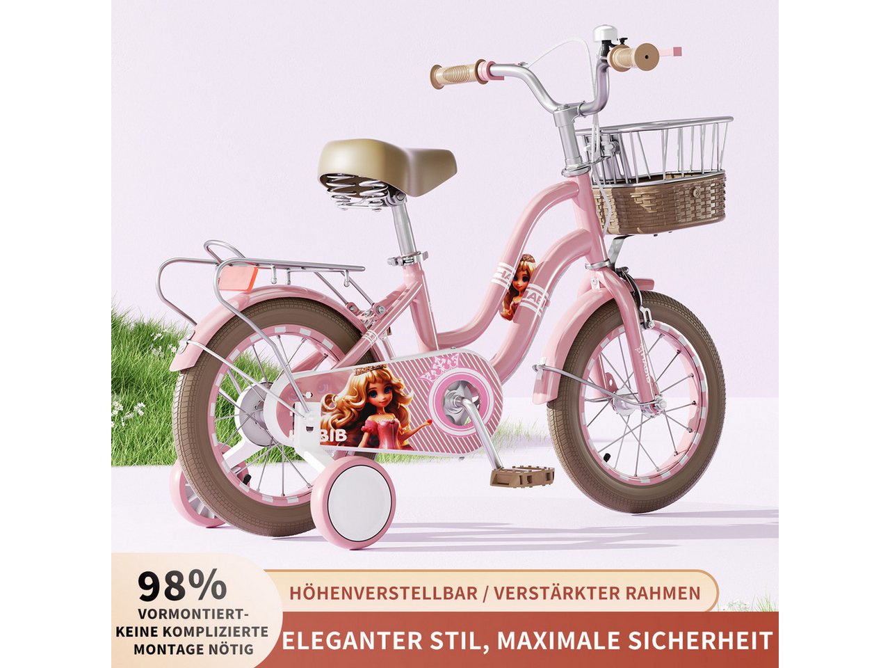Habib Gruppe Kinderfahrrad Mädchenfahrrad Klassik 12 14 16 Zoll – Helm, Schutzset & Pumpe, Kinderfahrrad Mädchen ab 3 Jahre im Retro-Look mit Korb