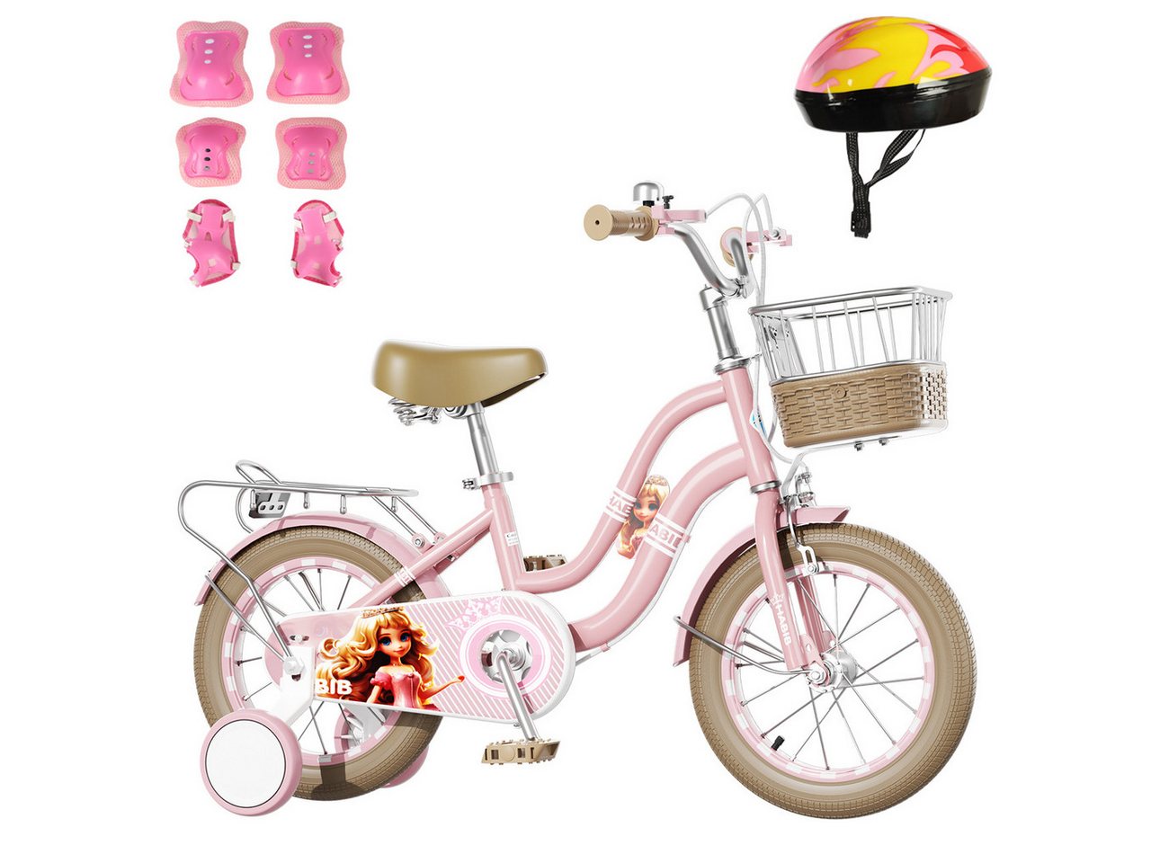Habib Gruppe Kinderfahrrad Mädchenfahrrad Klassik 12 14 16 Zoll – Helm, Schutzset & Pumpe, Kinderfahrrad Mädchen ab 3 Jahre im Retro-Look mit Korb Bild 2