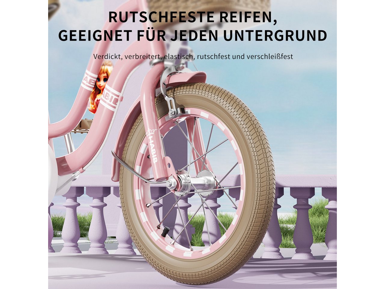 Habib Gruppe Kinderfahrrad Mädchenfahrrad Klassik 12 14 16 Zoll – Helm, Schutzset & Pumpe, Kinderfahrrad Mädchen ab 3 Jahre im Retro-Look mit Korb Bild 4