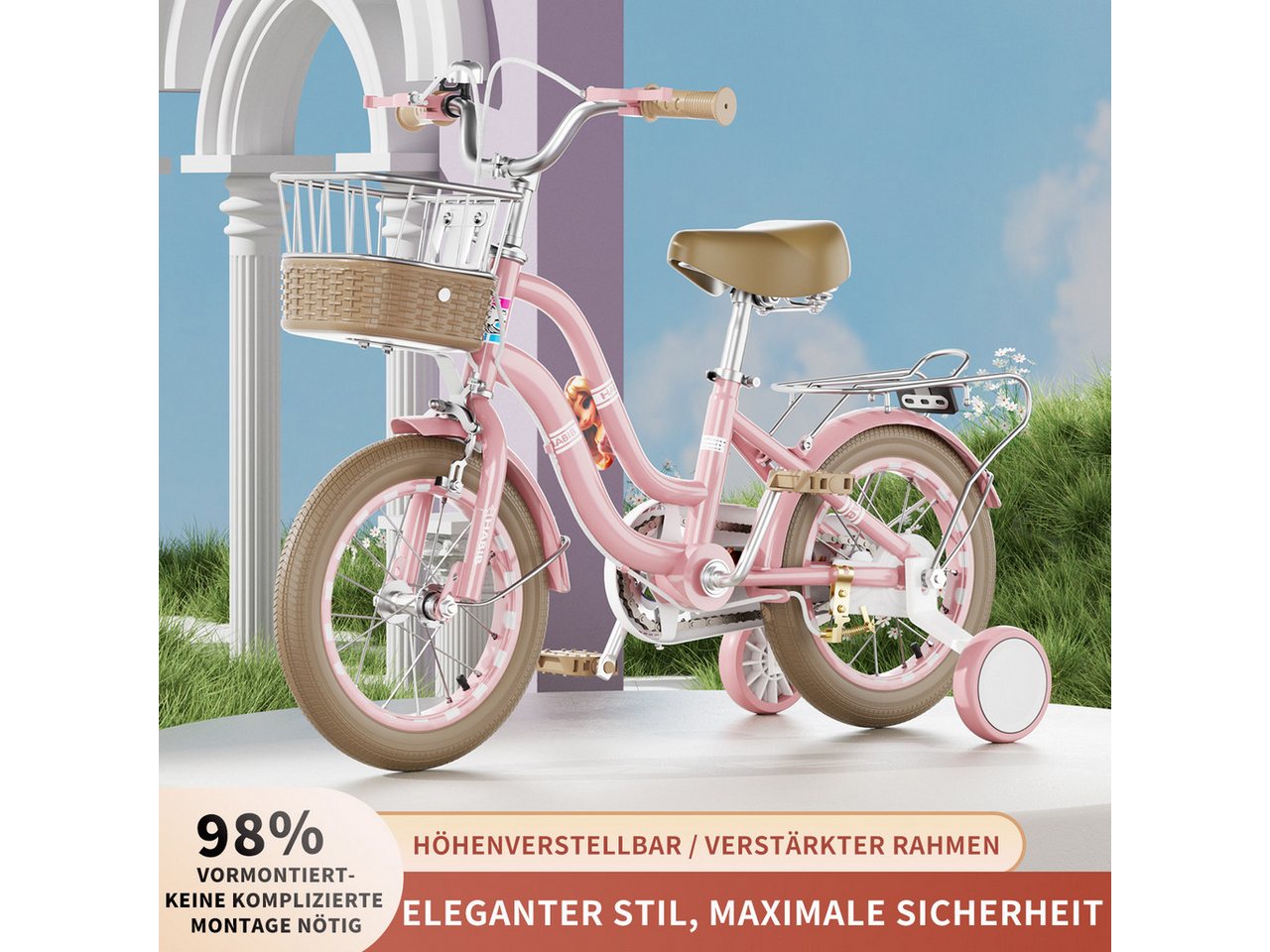 Habib Gruppe Kinderfahrrad Mädchenfahrrad Klassik 12 14 16 Zoll – Helm, Schutzset & Pumpe, Kinderfahrrad Mädchen ab 3 Jahre im Retro-Look mit Korb Bild 5