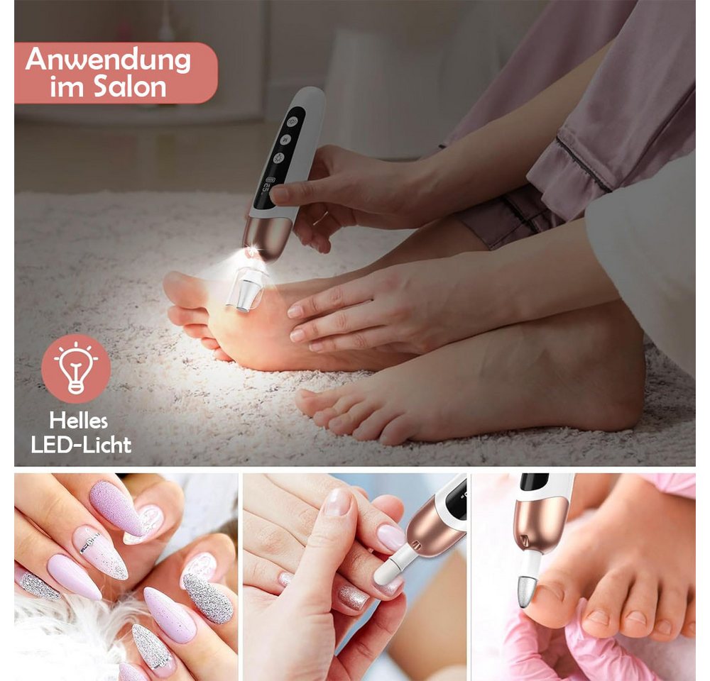 TUWENA Maniküre-Pediküre-Set Maniküre/Pediküre Set,Nagelfräser,Kabellos Akku Elektrische Nagelfeile, 9 Aufsätze Nagelfräser für Gelnägel mit 10 Geschwindigkeiten und Licht