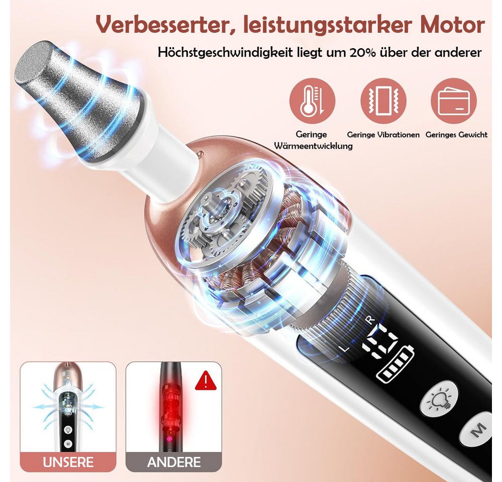 TUWENA Maniküre-Pediküre-Set Maniküre/Pediküre Set,Nagelfräser,Kabellos Akku Elektrische Nagelfeile, 9 Aufsätze Nagelfräser für Gelnägel mit 10 Geschwindigkeiten und Licht Bild 5