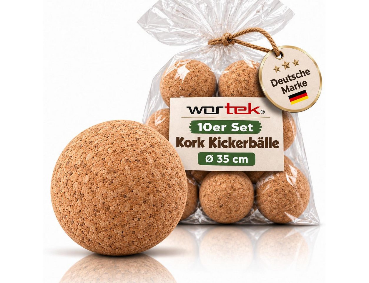 wortek Kickertisch Kork Kickerbälle für Tischfußball Ø 35mm, Tischkicker Zubehör Tischfußball, leiser als Kunststoff