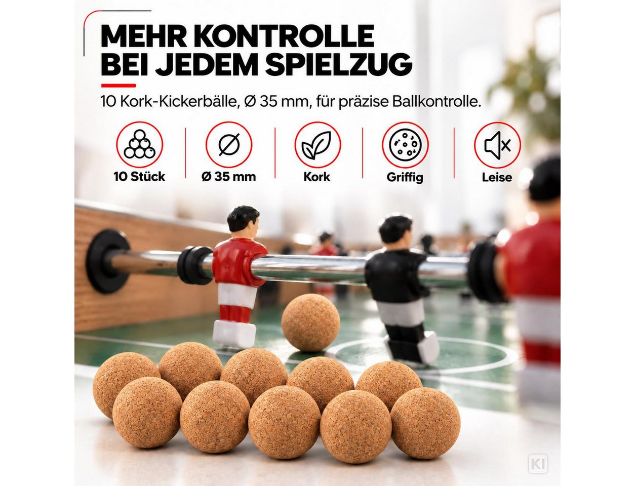wortek Kickertisch Kork Kickerbälle für Tischfußball Ø 35mm, Tischkicker Zubehör Tischfußball, leiser als Kunststoff Bild 3