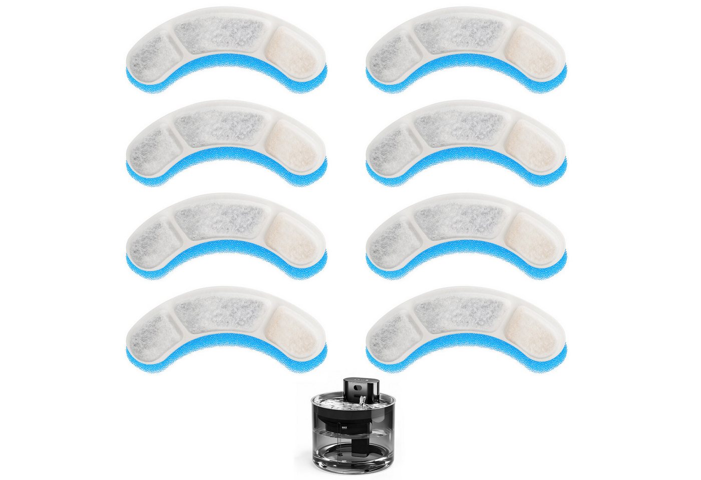 skelo Wasserfilter Katzenbrunnen Filter, 8er Pack Ersatzfilter für Katzen Trinkbrunnen, Zubehör für skelo, 8er Set, 4 Monate Vorrat Bild 2
