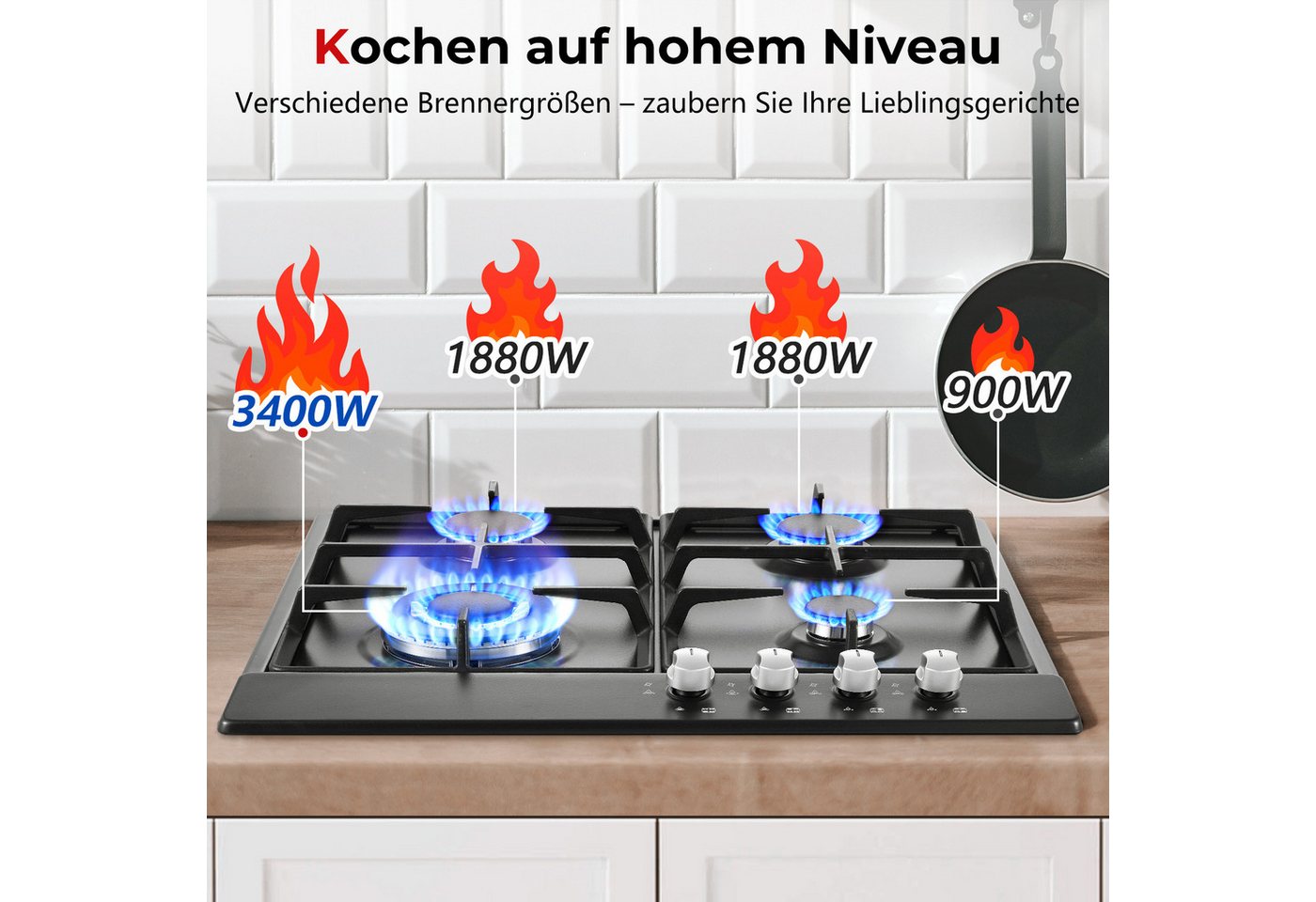 SNDOAS Gas-Kochfeld, mit Flammenschutz, Erdgas & Propangas, Einbau/freistehend, 220–240V Bild 3