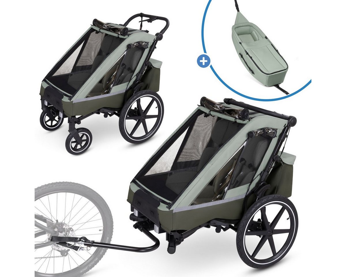 ABC Design Fahrradkinderanhänger Tour 2 - Olive, Fahrradanhänger Kinderwagen für 2 Kinder mit Neugeboreneneinsatz Bild 3