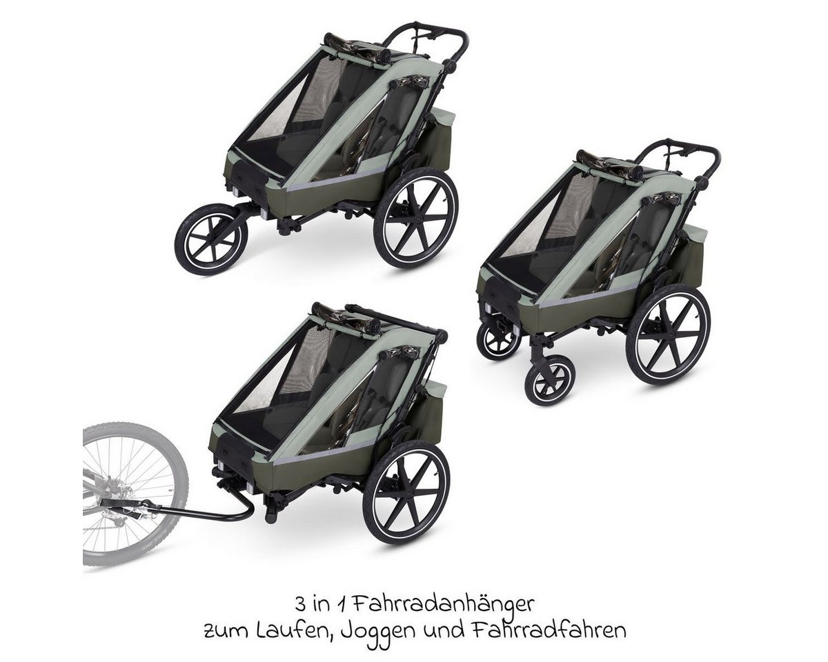 ABC Design Fahrradkinderanhänger Tour 2 - Olive, Fahrradanhänger Kinderwagen für 2 Kinder mit Neugeboreneneinsatz Bild 4