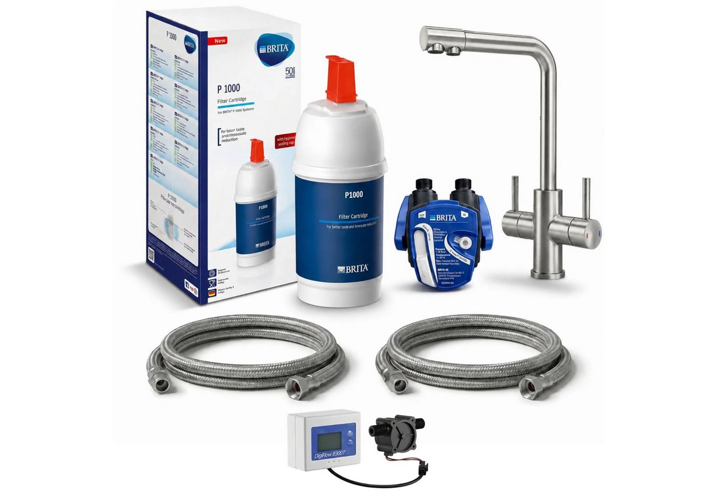 Neues Wasser Untertisch-Trinkwassersystem P1000 Untertisch-Wasserfilter-Set mit 3-Wege-Armatur, VANTO L-Auslauf, BRITA P1000 Filterset mit Digiflow-Zähler Bild 2