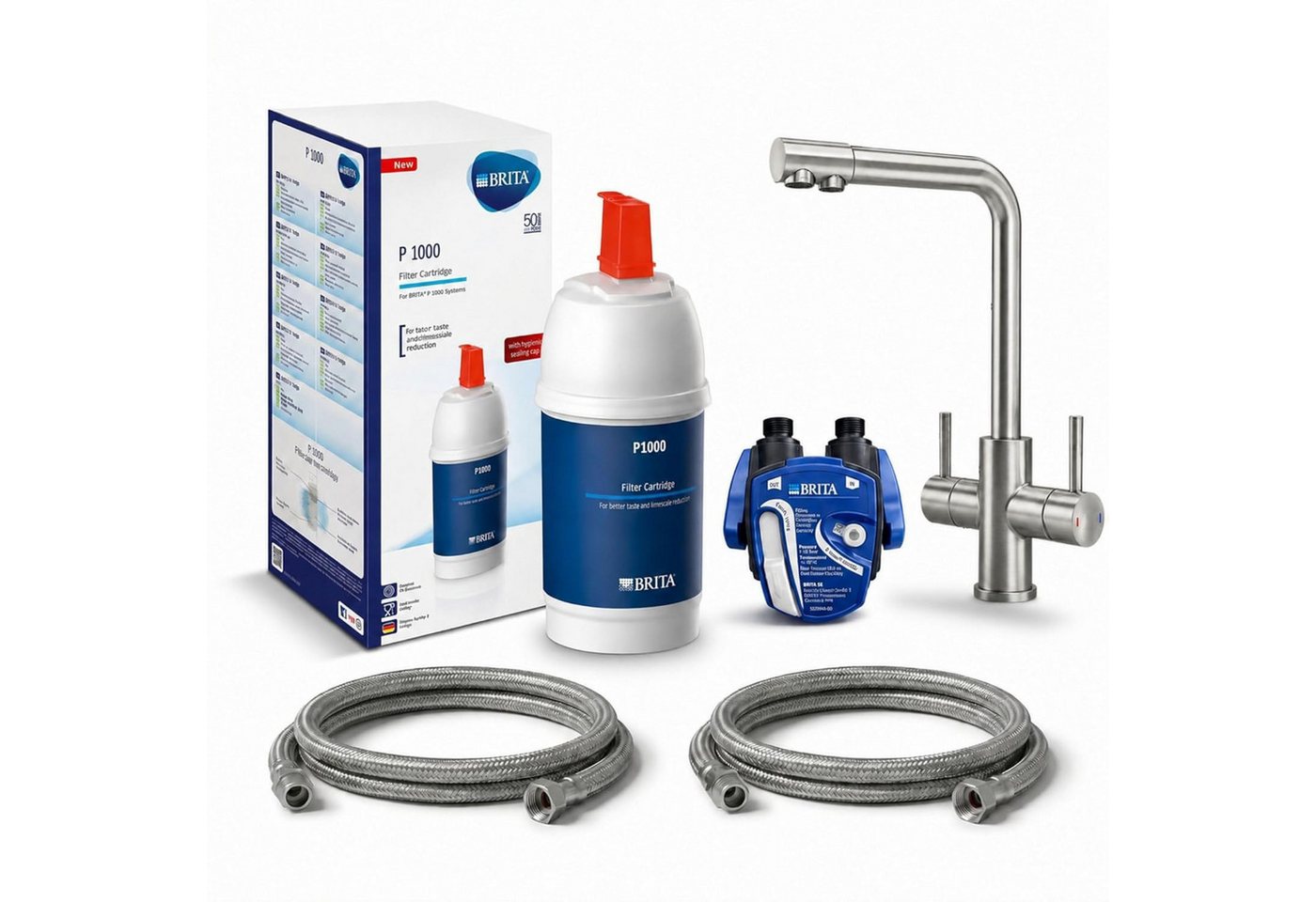 Neues Wasser Untertisch-Trinkwassersystem P1000 Untertisch-Wasserfilter-Set mit 3-Wege-Armatur, VANTO L-Auslauf, BRITA P1000 Filterset mit Digiflow-Zähler Bild 4