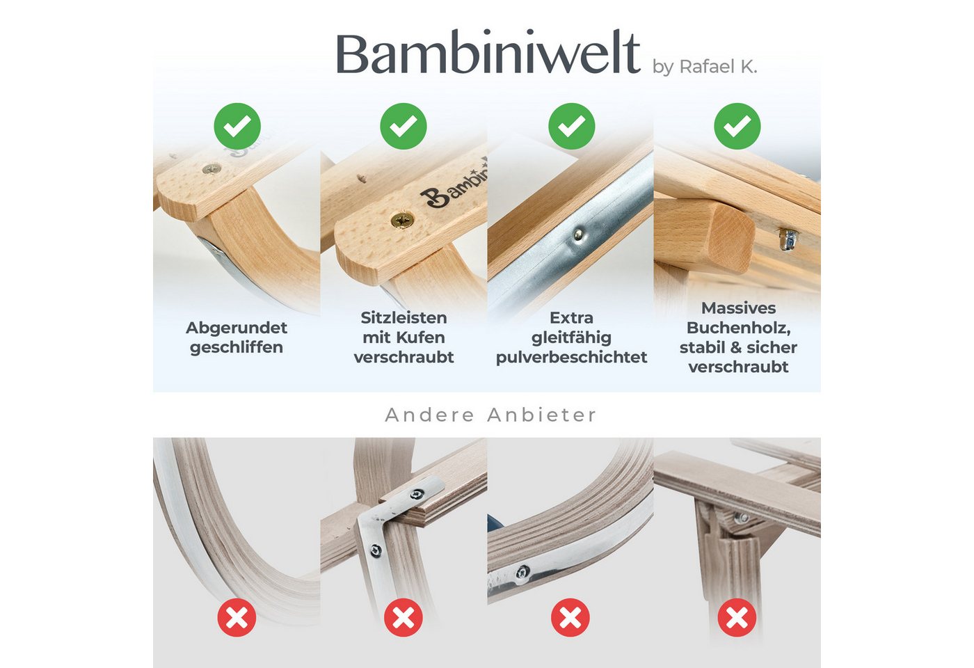 BambiniWelt by Rafael K. Schlitten Hörnerrodel CE-Holzschlitten Hornschlitten mit Zugseil Bild 5