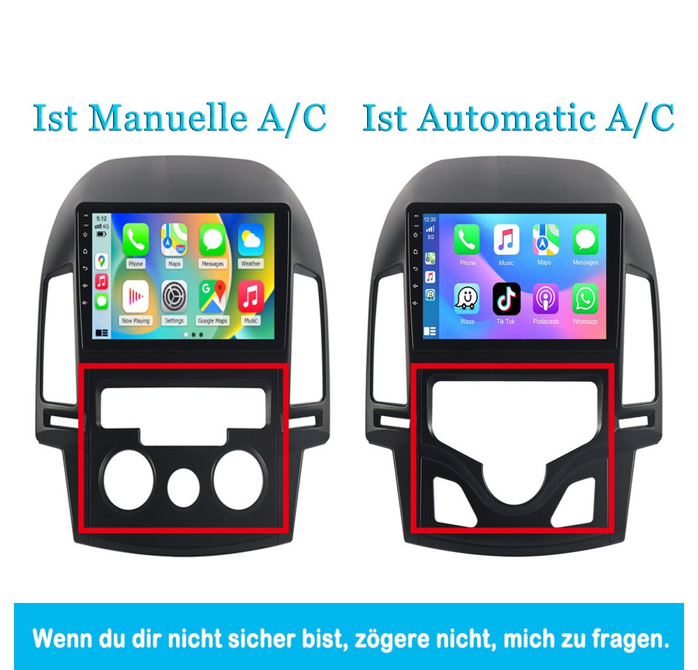 A-Sure 9Zoll Wireless Carplay Android 15 Für FM BT Hyundai i30 MK1 FD 2006-11 Autoradio (Digitalradio (DAB), 8-Core CPU, RDS, DSP, GPS, SWC, Navi, UI Theme, Siri, Mirrorlink, Google play, Netflix, Youtube, Calendar, TikTok)