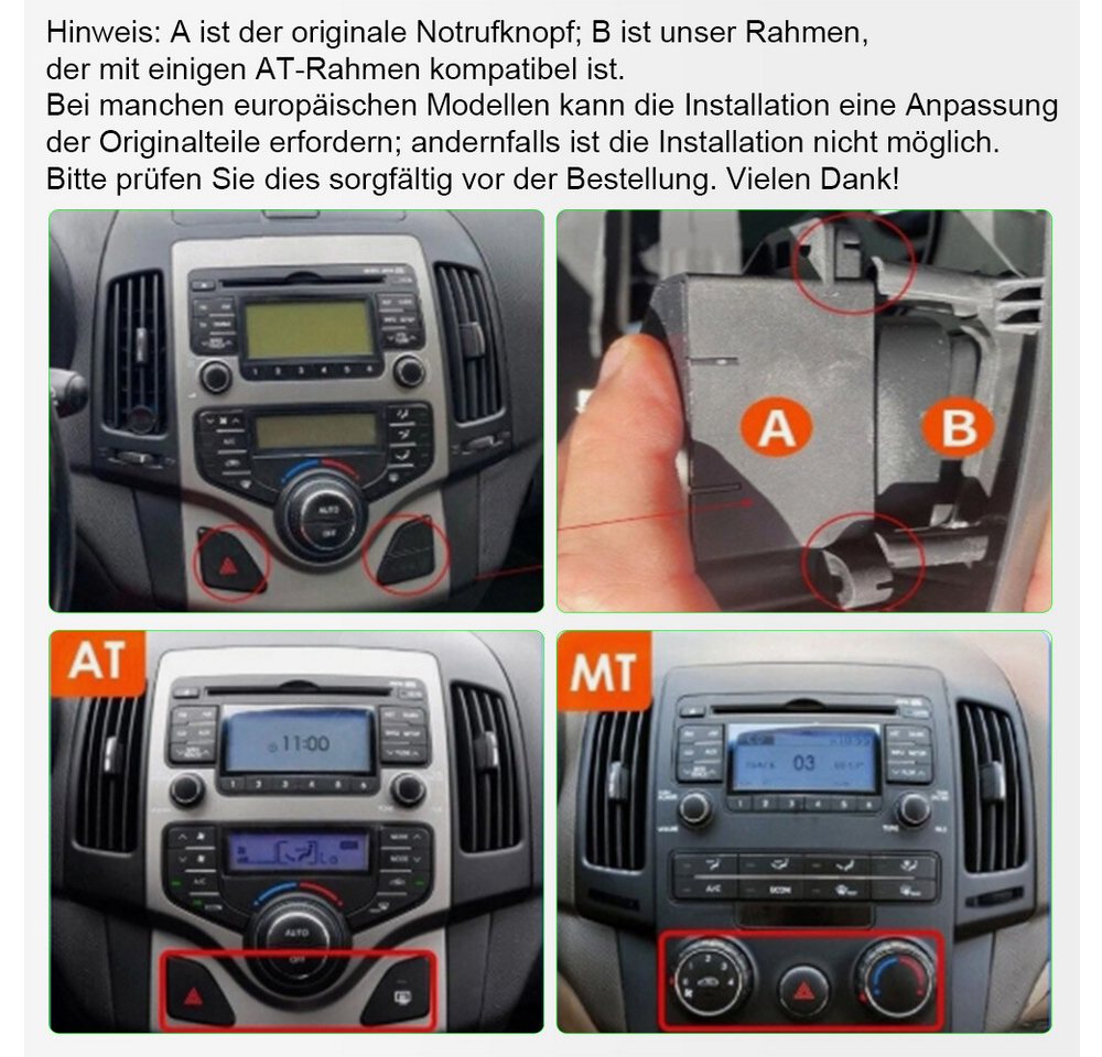 A-Sure 9Zoll Wireless Carplay Android 15 Für FM BT Hyundai i30 MK1 FD 2006-11 Autoradio (Digitalradio (DAB), 8-Core CPU, RDS, DSP, GPS, SWC, Navi, UI Theme, Siri, Mirrorlink, Google play, Netflix, Youtube, Calendar, TikTok) Bild 2
