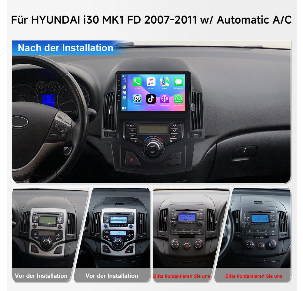 A-Sure 9Zoll Wireless Carplay Android 15 Für FM BT Hyundai i30 MK1 FD 2006-11 Autoradio (Digitalradio (DAB), 8-Core CPU, RDS, DSP, GPS, SWC, Navi, UI Theme, Siri, Mirrorlink, Google play, Netflix, Youtube, Calendar, TikTok) Bild 5