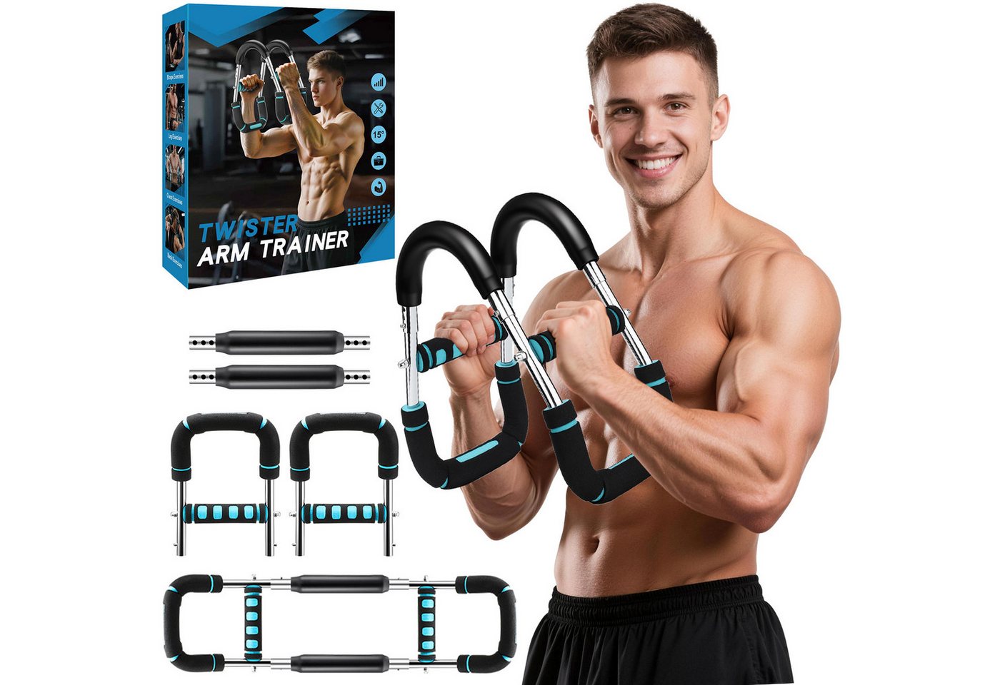 Wootoy Multitrainer Armtrainer mit Verstellbar 40–120 lb Brusttrainer Handmuskeltrainer, (Widerstand von ca. 18–54 kg, in 5 Stufen einstellbar, 1-St., Handmuskeltrainer Unterarm- und Griffkrafttrainer für Zuhause), Geeignet für gezieltes Kraft- und Widerstandstraining