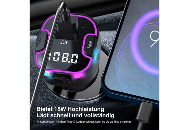 neue dawn Auto Ladegerät KFZ Zigarettenanzünder USB C FM Transmitter Bluetooth KFZ-Netzteil (15W Schnell Ladegerät, FM Transmitter, Bluetooth 5.3, USB-C,USB A)