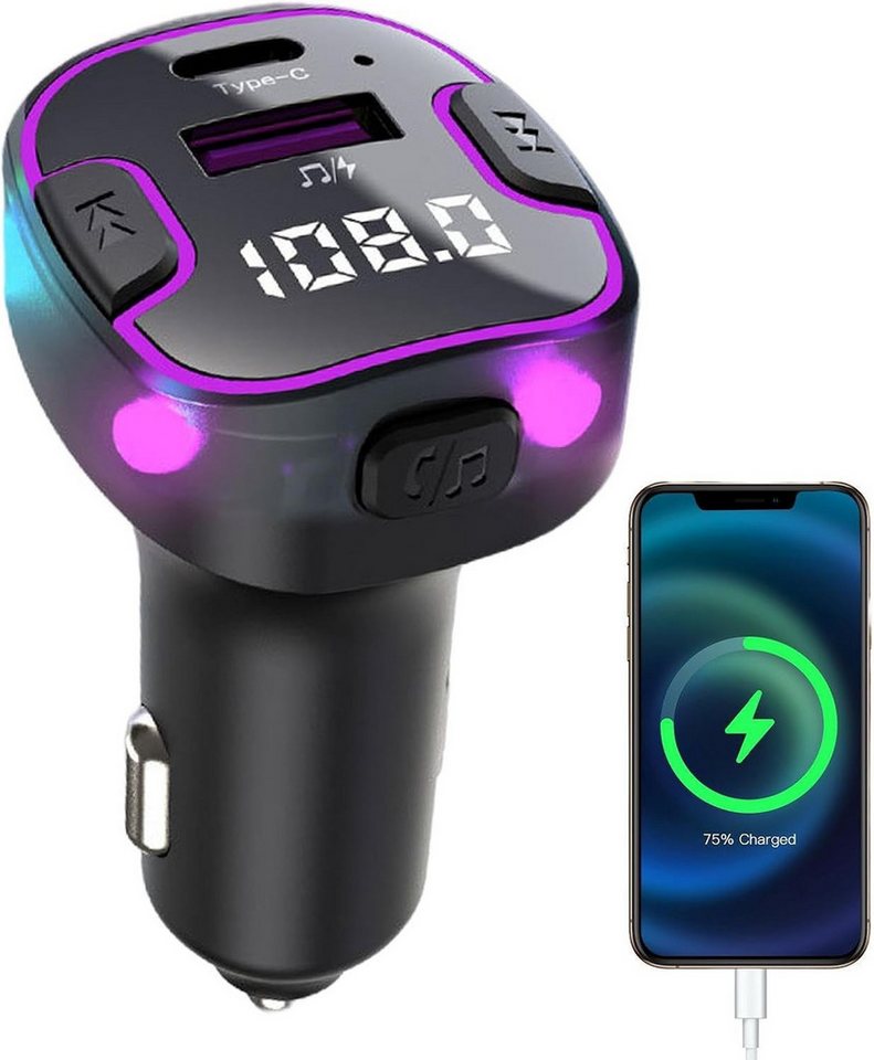 neue dawn Auto Ladegerät KFZ Zigarettenanzünder USB C FM Transmitter Bluetooth KFZ-Netzteil (15W Schnell Ladegerät, FM Transmitter, Bluetooth 5.3, USB-C,USB A) Bild 5